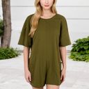 Green Large Short Sleeve V-Neck Romper With Relaxed Fit