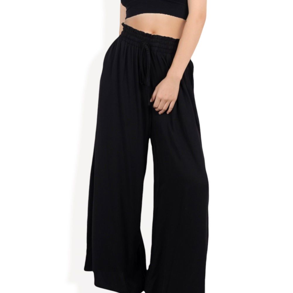 High Waist Wide Leg Palazzo Pants With Drawstring Waist And Relaxed Fit