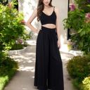 Black Large High Waist Wide Leg Palazzo Pants With Drawstring Waist And Relaxed Fit