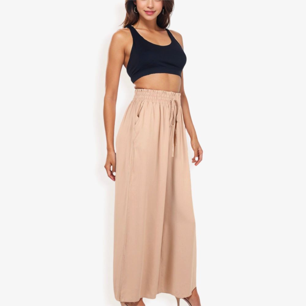 High Waist Wide Leg Palazzo Pants With Drawstring Waist And Relaxed Fit