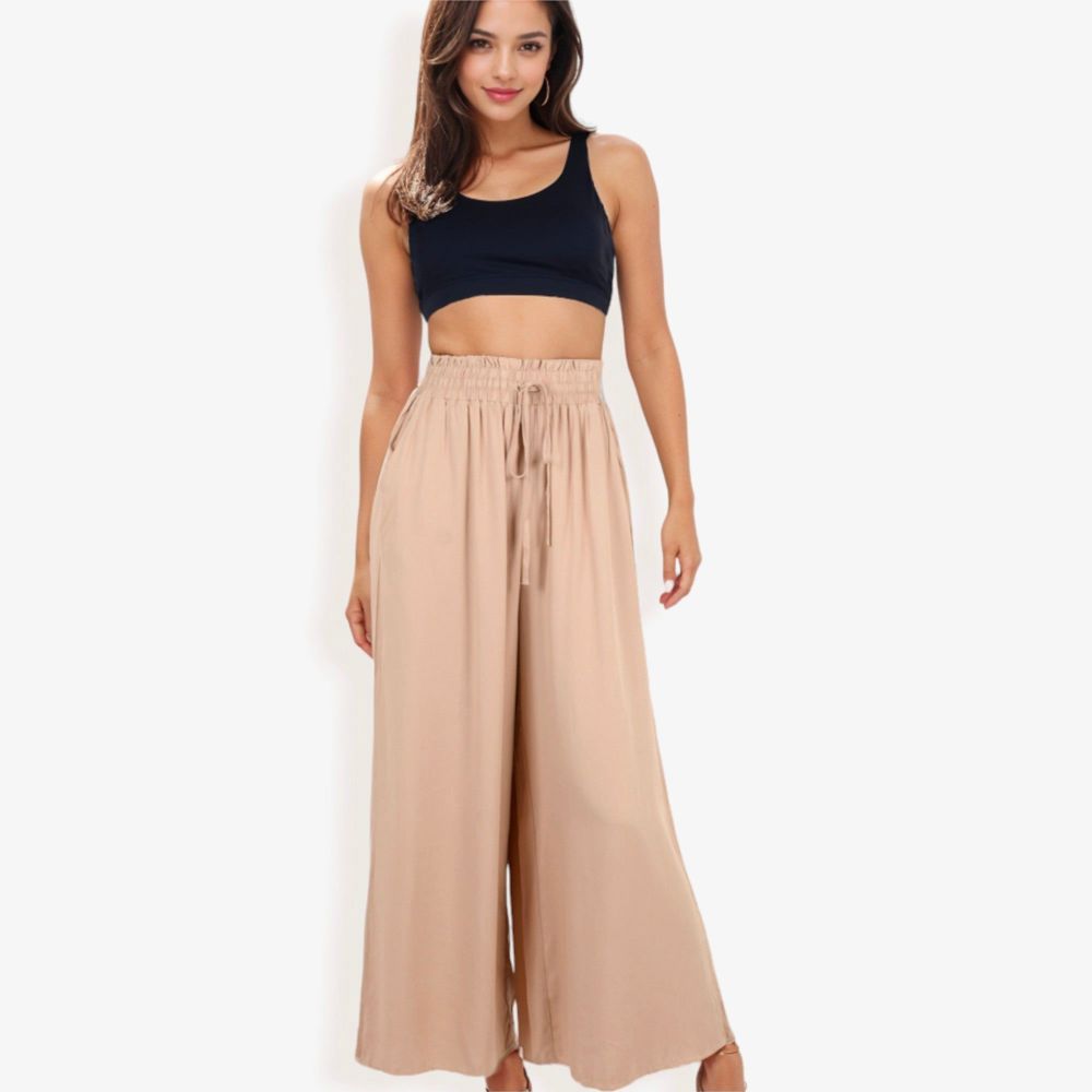 High Waist Wide Leg Palazzo Pants With Drawstring Waist And Relaxed Fit