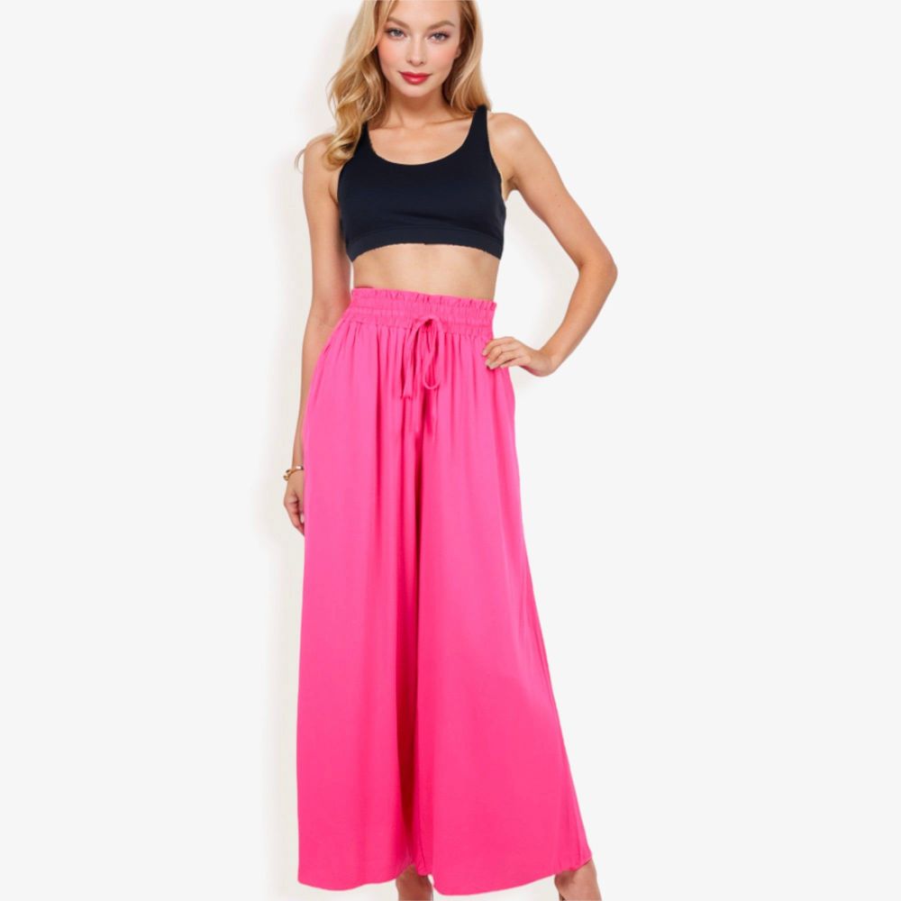 High Waist Wide Leg Palazzo Pants With Drawstring Waist And Relaxed Fit