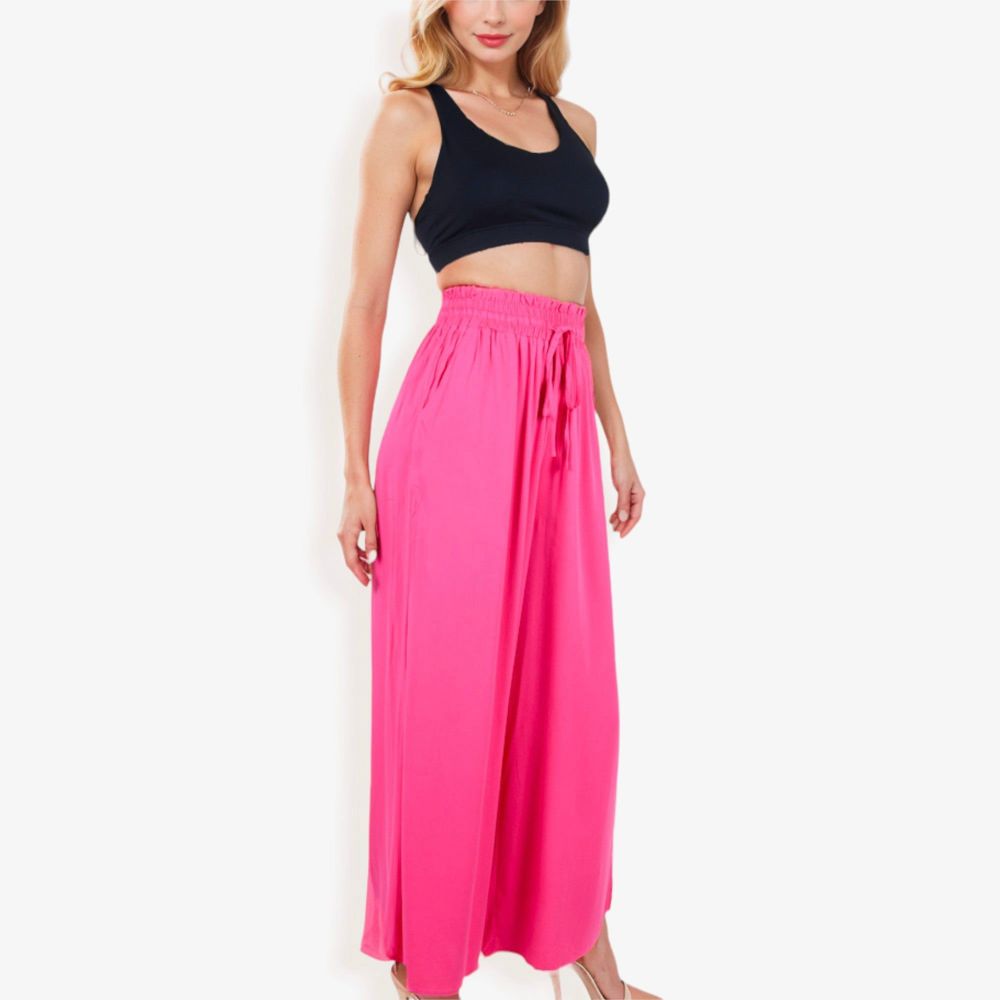 High Waist Wide Leg Palazzo Pants With Drawstring Waist And Relaxed Fit