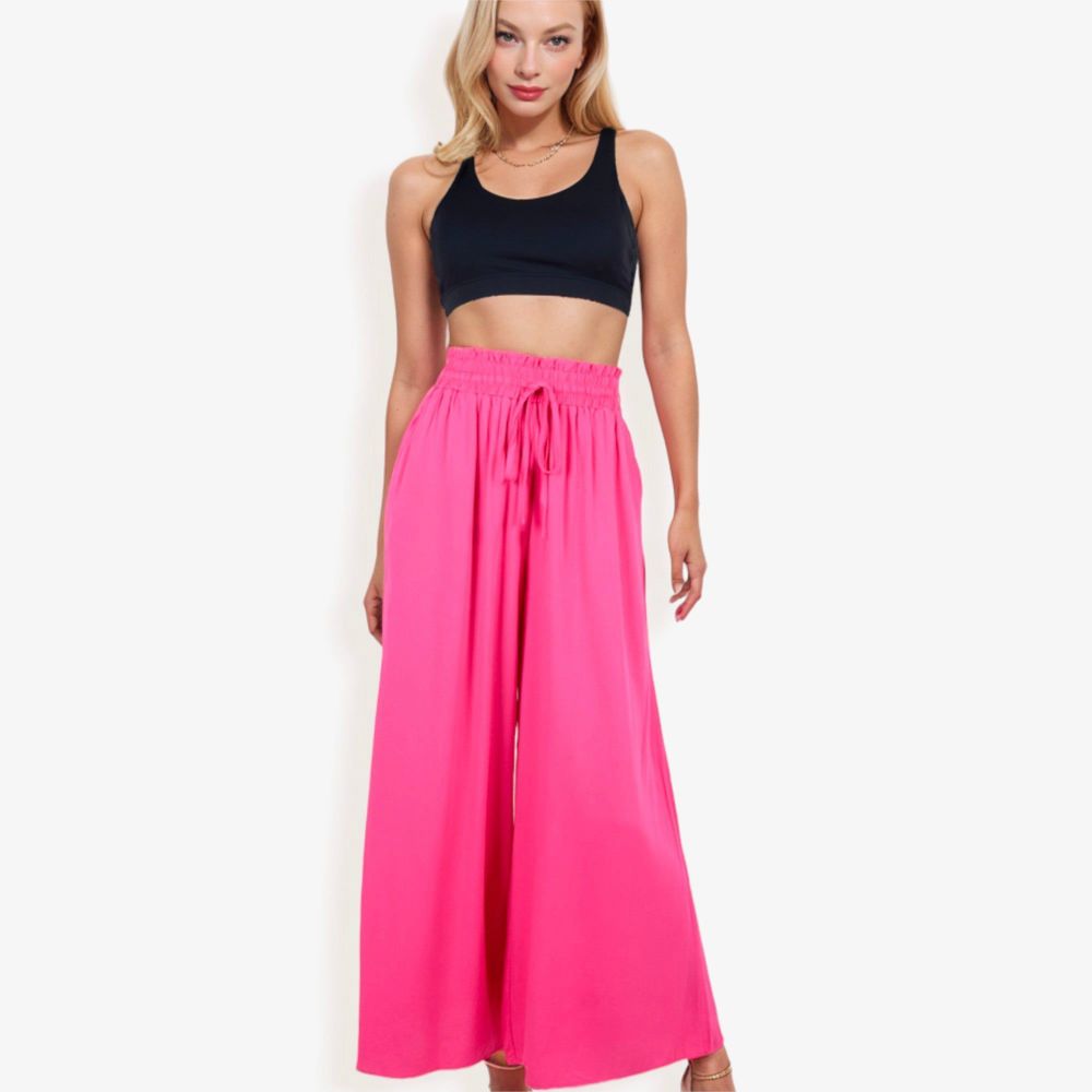 High Waist Wide Leg Palazzo Pants With Drawstring Waist And Relaxed Fit