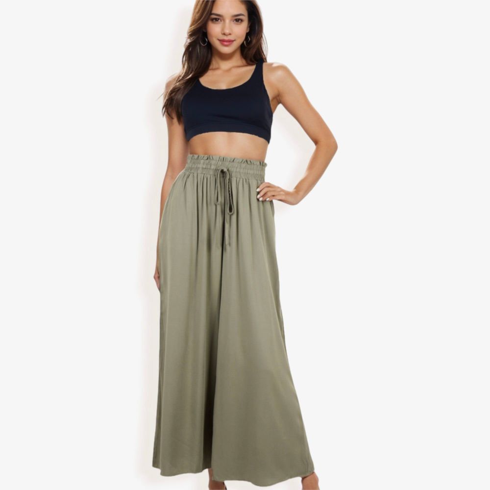 High Waist Wide Leg Palazzo Pants With Drawstring Waist And Relaxed Fit