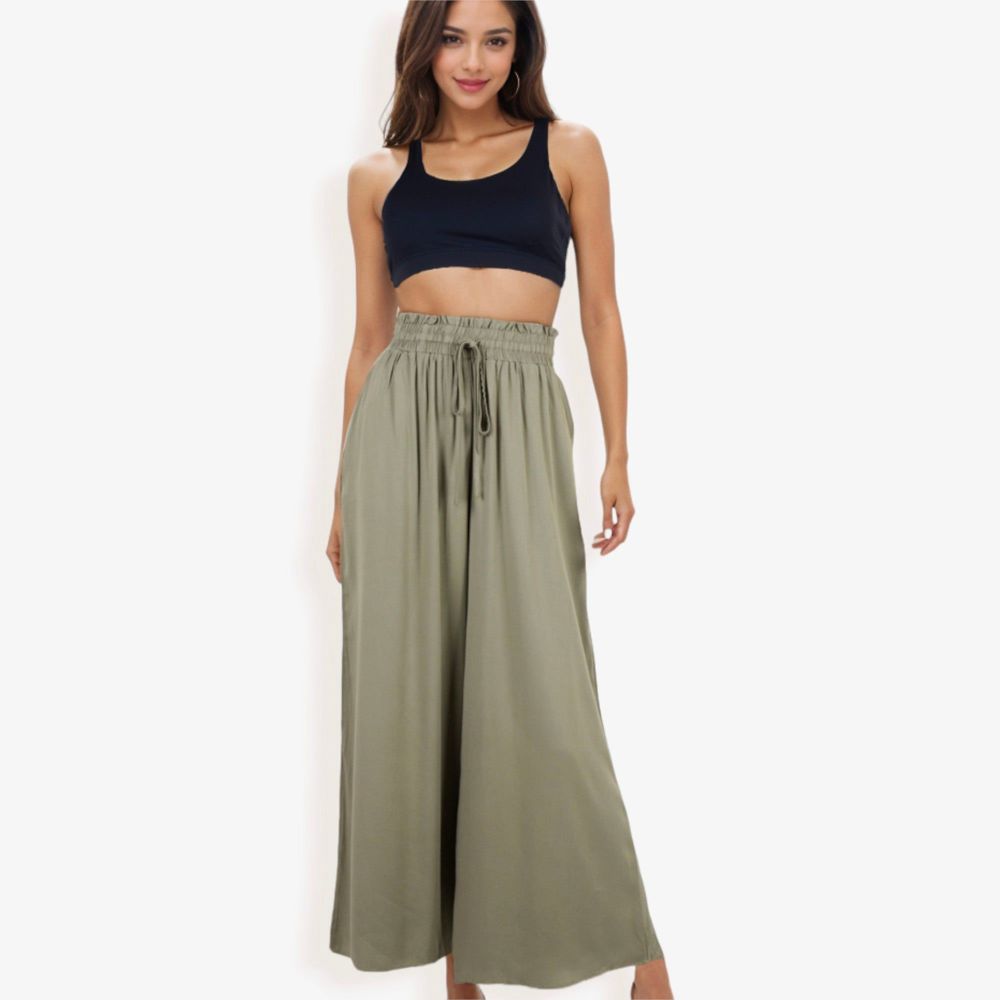 High Waist Wide Leg Palazzo Pants With Drawstring Waist And Relaxed Fit