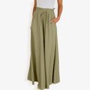 Green Medium High Waist Wide Leg Palazzo Pants With Drawstring Waist And Relaxed Fit