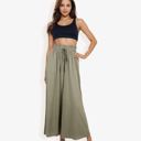 Green Medium High Waist Wide Leg Palazzo Pants With Drawstring Waist And Relaxed Fit