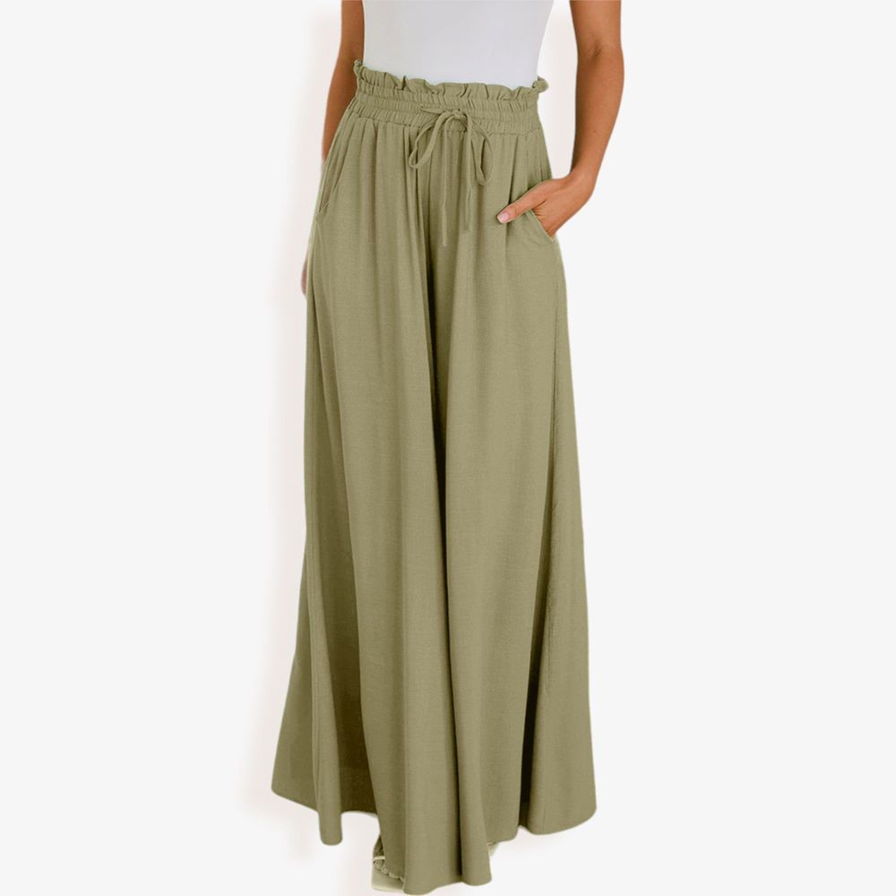 High Waist Wide Leg Palazzo Pants With Drawstring Waist And Relaxed Fit