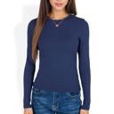 Blue Large Ribbed Knit Long Sleeve Top with Crew Neck and Slim Fit Design