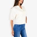  Embroidered Half Sleeve Blouse With V-Neck And Eyelet Detailing