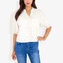  Embroidered Half Sleeve Blouse With V-Neck And Eyelet Detailing