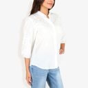  3/4 Sleeve Button Down Shirt With Embroidered Eyelet Details And V-Neck Collar