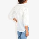  3/4 Sleeve Button Down Shirt With Embroidered Eyelet Details And V-Neck Collar