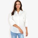  3/4 Sleeve Button Down Shirt With Embroidered Eyelet Details And V-Neck Collar