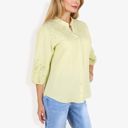 Green Large 3/4 Sleeve Button Down Shirt With Embroidered Eyelet Details And V-Neck Collar