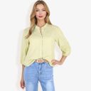 Green Large 3/4 Sleeve Button Down Shirt With Embroidered Eyelet Details And V-Neck Collar