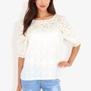 Beige Medium Half Sleeve Lace Yoke Floral Eyelet Casual Blouse