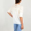 Beige Medium Half Sleeve Lace Yoke Floral Eyelet Casual Blouse