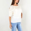 Beige Medium Half Sleeve Lace Yoke Floral Eyelet Casual Blouse