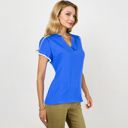 Blue Large V-Neck Blouse With Flutter Sleeves And Lace Trim Detail