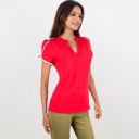 Red Large V-Neck Blouse With Flutter Sleeves And Lace Trim Detail