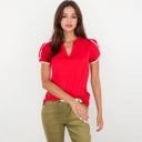 Red Medium V-Neck Blouse With Flutter Sleeves And Lace Trim Detail