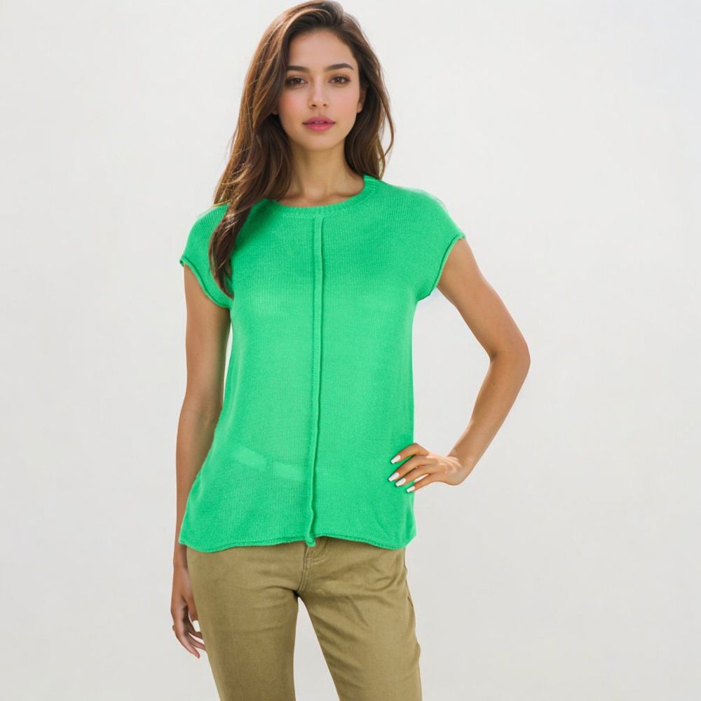 Sleeveless Knit Top With Seam Front Detail