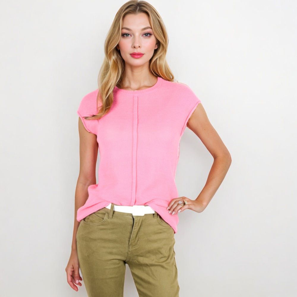 Sleeveless Knit Top With Seam Front Detail