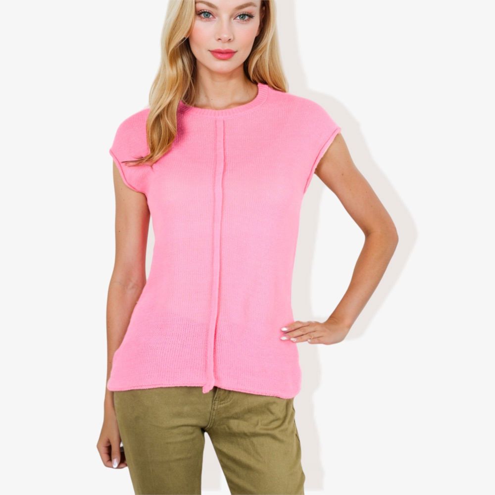 Sleeveless Knit Top With Seam Front Detail