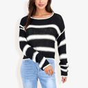  Long Sleeve Striped Sweater With Crew Neck, Cropped Fit