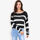  Long Sleeve Striped Sweater With Crew Neck, Cropped Fit