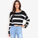  Long Sleeve Striped Sweater With Crew Neck, Cropped Fit