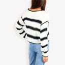 White Large Long Sleeve Striped Sweater With Crew Neck, Cropped Fit