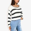 White Large Long Sleeve Striped Sweater With Crew Neck, Cropped Fit