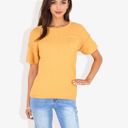  Short Sleeve Waffle Knit Top with Chest Pocket