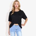 Black Large Short Sleeve Waffle Knit Top with Chest Pocket