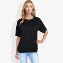 Black Large Short Sleeve Waffle Knit Top with Chest Pocket