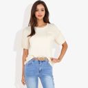 Beige Large Short Sleeve Waffle Knit Top with Chest Pocket