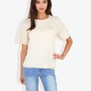 Beige Large Short Sleeve Waffle Knit Top with Chest Pocket