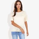 Beige Large Short Sleeve Waffle Knit Top with Chest Pocket