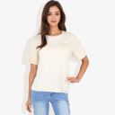 Beige Large Short Sleeve Waffle Knit Top with Chest Pocket