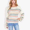  Long Sleeve Striped Knit Sweater with Boat Neckline