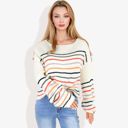  Long Sleeve Striped Knit Sweater with Boat Neckline