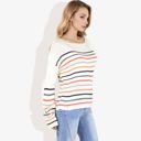  Long Sleeve Striped Knit Sweater with Boat Neckline