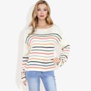  Long Sleeve Striped Knit Sweater with Boat Neckline