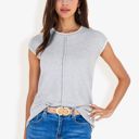 Gray Large Cap Sleeve Knit Sweater With Contrast Trim Stitching