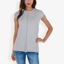 Gray Large Cap Sleeve Knit Sweater With Contrast Trim Stitching