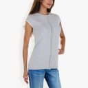 Gray Medium Cap Sleeve Knit Sweater With Contrast Trim Stitching