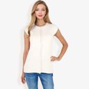 Beige Medium Cap Sleeve Knit Sweater With Contrast Trim Stitching